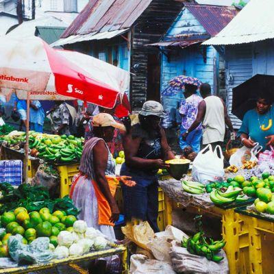Vendors speaking Creole at Roseau Market in Dominica