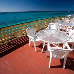 Remote worker with laptop at Urban Garden Café in Dominica